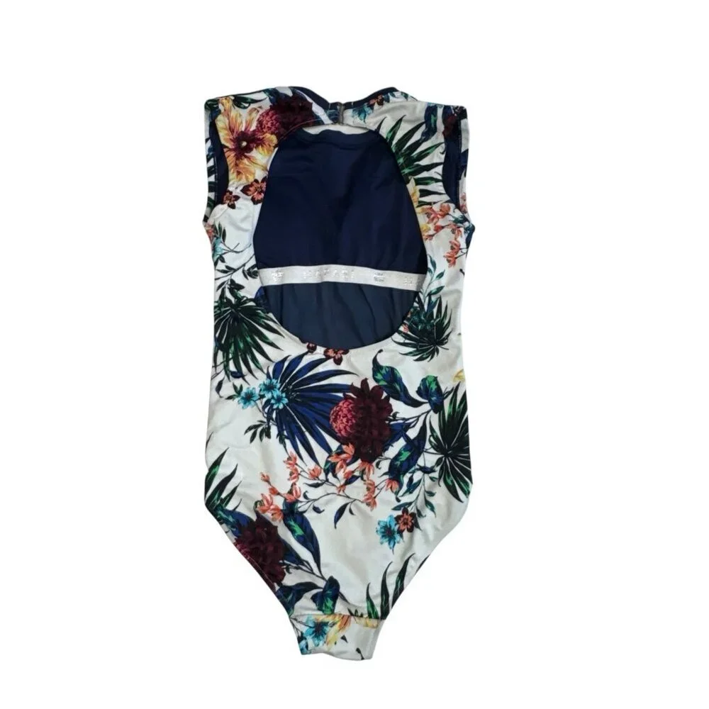 Hapari Women's XS = 0/2 One‎ Piece Swimsuit Navy Floral EUC